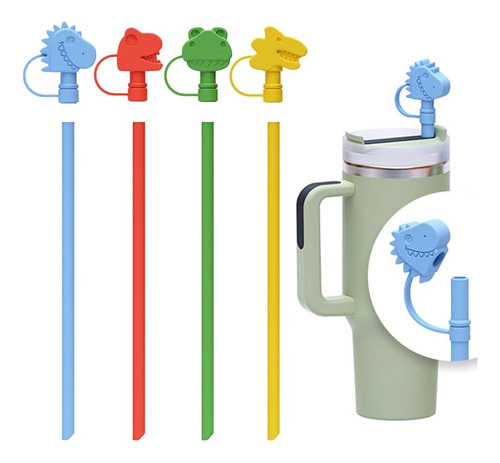 4 Popotes De Silicona Con Tapas De Popote Para Accesorios De