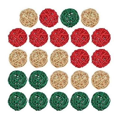 Bolas Para Navidad De Ratan X 24u- 5cm - Verde Rojo Dorado