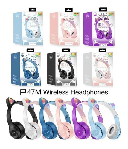 Imagen 3 de 3 de Audifonos Gato Orejas Luces Led Bluetooth Musica C/ Auxiliar