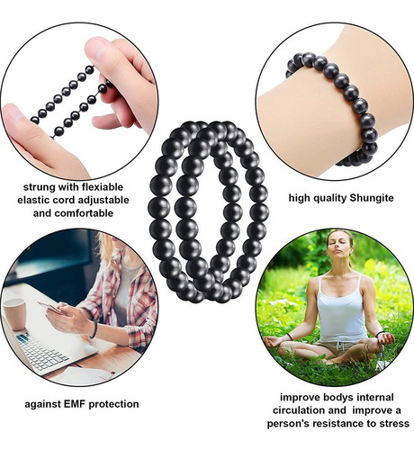 2 Piezas Pulsera Shungit Radiación Protección Emf Pulseras