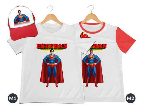 Camiseta Mas Gorra Niño Superman Personalizado Poliester 