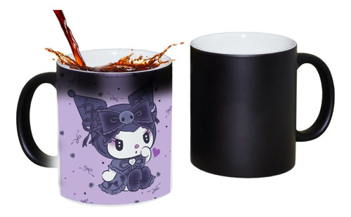 Taza De Ceramica Kuromi Con Caja Magica Frio Calor