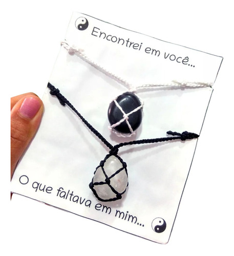 Conjunto Colar Casal Yin Yang Pedra Ônix E Quartzo Branco