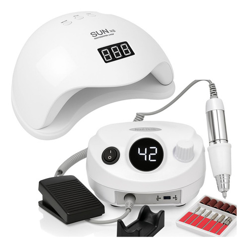 Kit Lixadeira Elétrica Motor Porquinho + Cabine Sun 5 Unhas Branco