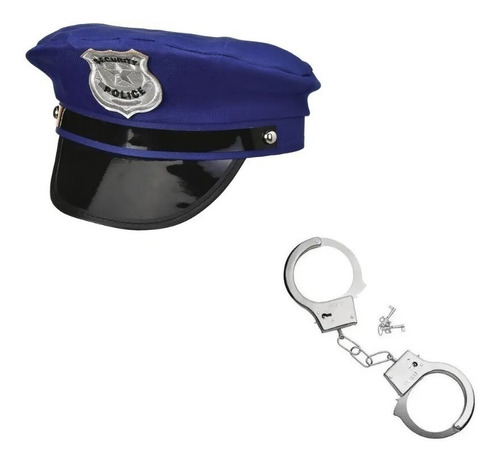 Combo Disfraz Policia Gorra Y Esposas Kit X 10 Unidades