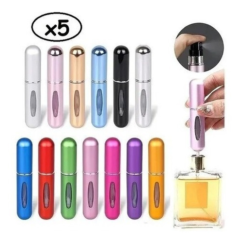 Imagen 1 de 9 de 5 Mini Perfumeros Portátil Recargable 5ml Atomizador Colores