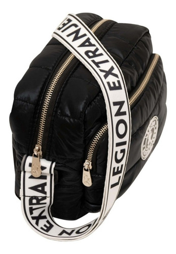 Imagen 3 de 3 de Cartera bandolera Legion Extranjera Cumbre Jazz diseño liso de poliéster cire negra con correa de hombro blanca y negra