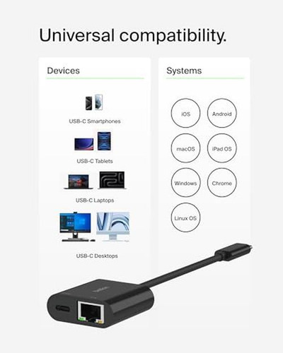 Adaptador De Carga Y Conexión De Belkin Usb-c A Ethernet De