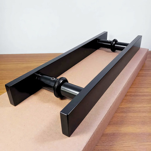 Puxador Duplo Inox Preto Para Porta Pivotante de Madeira/Vidro 50cm (40cm Entre os Furos) Haste Barra Chata