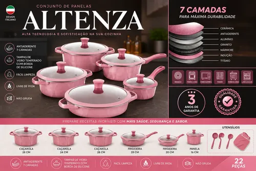 Jogo De Panelas Altenza Rosa Antiaderente 22 Peças | MercadoLivre