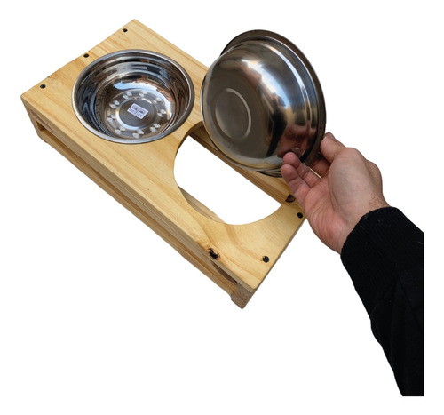 Comedero Mediano 25 Cm Bebedero Doble Perro Elevado Plato Marrón Claro