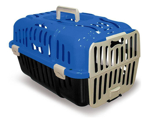 Caixa Transporte Azul Para Gato E Cães Porta Com Travas N1