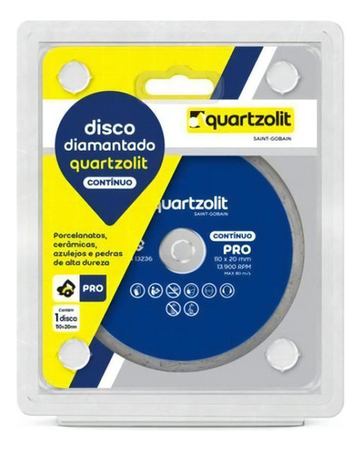 Disco De Corte Diamantado Porcel. Contínuo 110mm Quartzolit