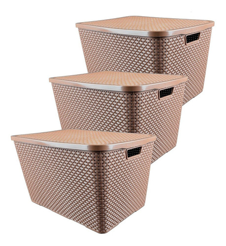 Set 3 Cajas Organizadoras Plástica Simil Ratan 40 Lts Arqpl