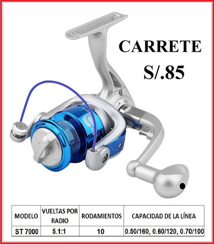 Carrete Pesca Modelo St7000 Preg X Caña Nylon Señuelos