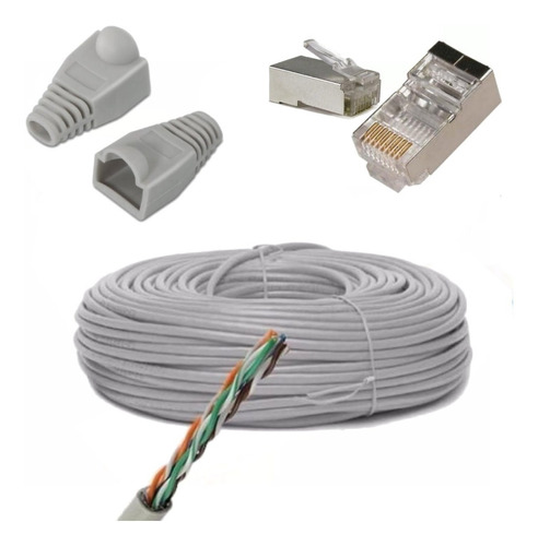 Pack 50 Mts Utp Cat 5e + 10 Rj-45 Blindado + 10 Capuchones