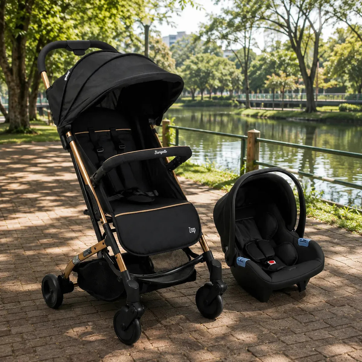 Carrinho de Bebe com Bebe Conforto Materna Preto Burigotto Zap Metal Cobre Carrinho de Bebe Reversível