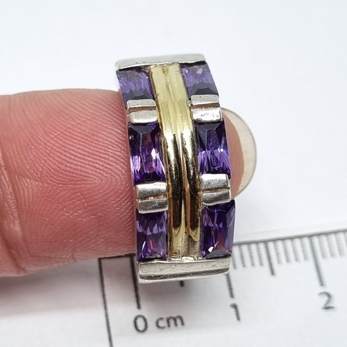 Imagen 4 de 7 de Anillo Plata Y Oro Piedra 6 Baguette Recto Violeta