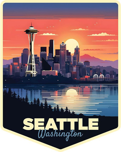 Seattle Washington Design Souvenir Iman Para Nevera 4 Pulgad