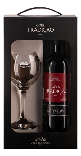 Kit Vinho Tradição Tinto Suave Bordô 750ml + Taça De Vidro