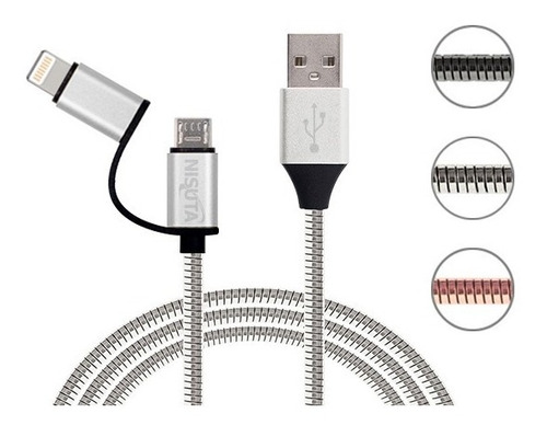 Cable Usb 2 En 1 Micro Usb Lightning Carga Y Datos 2.1a