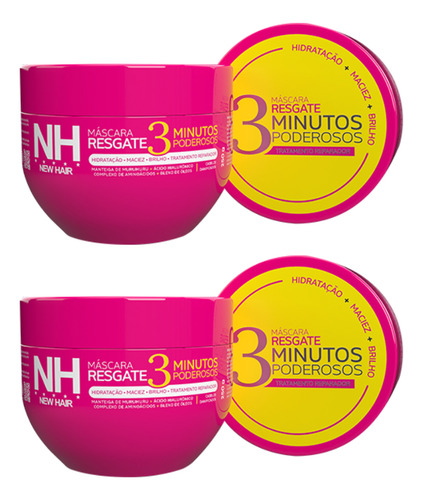 Kit 2 Máscara Resgate 3 Minutos Poderosos Nh New Hair 250g