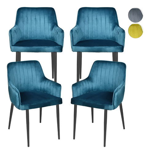 Set 4 Sillas Sillones Comedor Tapizado Terciopelo Modernos Estructura De La Silla Negro Asiento Azul