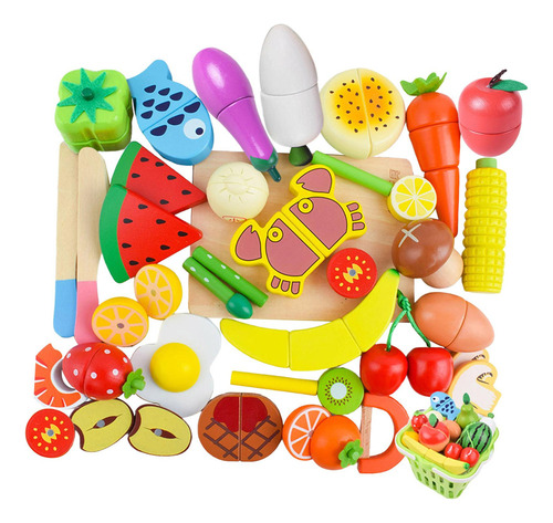 35 Piezas For Cortar Frutas Y Verduras, Comida De Madera