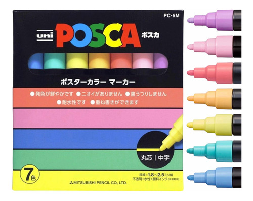 Set Marcadores Posca 5m 7 Colores Original Japonés