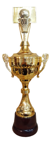 Copa Trofeo Plástico Asas Básquet Base Madera 48cm Etiq