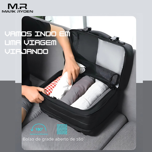 Mochila Mala Viagem Expansível 26-39l Notebook 17,3 Com Capa De Chuva Modelo Aviator Pro Rain Mark Ryden - Cor Preto