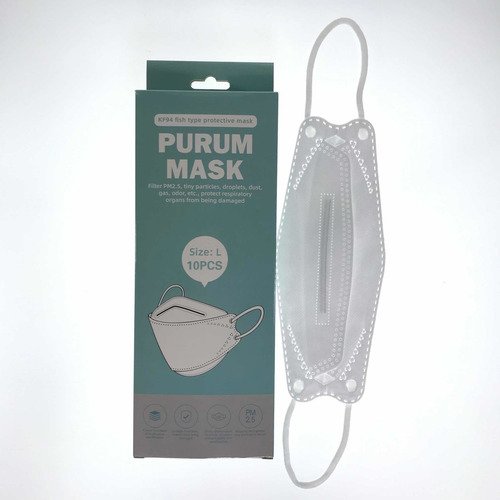 Imagen 4 de 8 de Cubrebocas Kf94 3d Mascarillas Purum 94% Filtración 10pzs