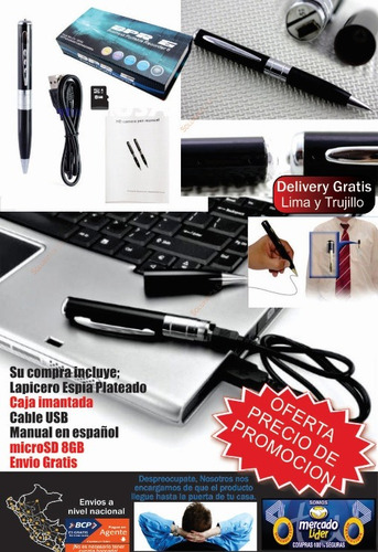 Imagen 2 de 9 de Camara Lapicero Espia + 8gb Memoria Solumatica Envio Gratis