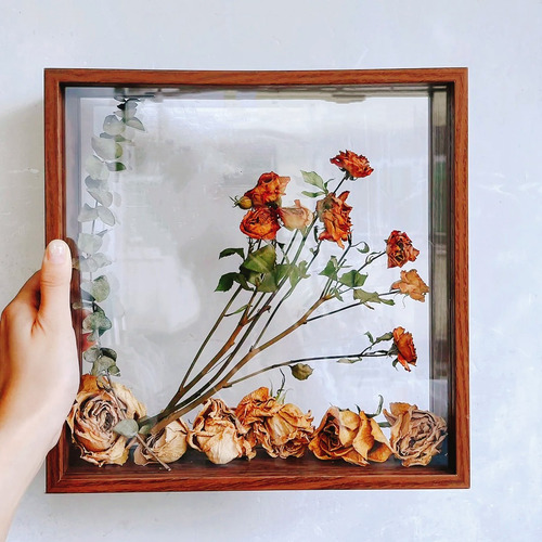 Portarretrato 3d De Boda Con Flor Eterna Y Nogal Acrílico