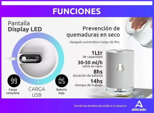 Humidificador de aire inalámbrico de batería recargable