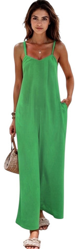 Jumpsuit Holgado Tirantes Finos Escote V Y Pierna Amplia #1 Verde G