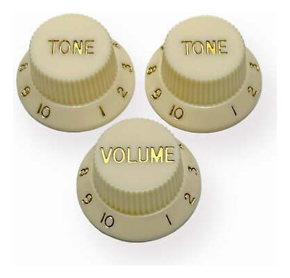 Axlabs Strat-style Knob Kit (3) - Parchment W/ Gold Font Aad