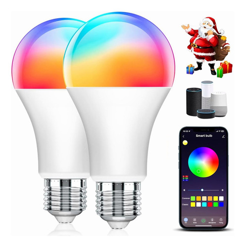 2 Focos Led Inteligente Alexa Wifi Rgb 9w Para Google Siri