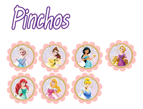 Kit Diseño Princesas Silhoutte Studio Cake Topper Banderin