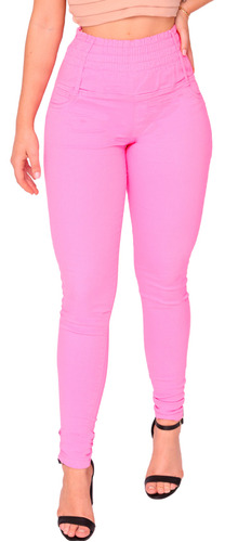 Calça Jeans Modeladora Colorida Bojo Lycra Rosa Preta Azul