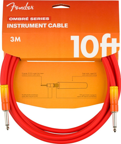 Cabo Fender de 3 m para guitarra ou baixo Ombre, cor vermelha