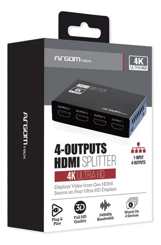 Splitter Argom Arg-av-5114 4 Puertos Hdmi 4k Hd