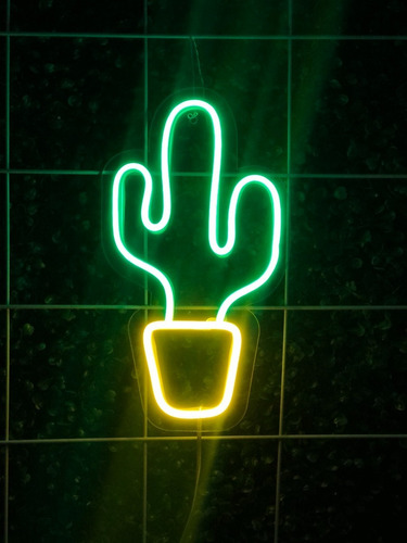 Letrero Neon Led En Forma De Cactus Mini Decorativa 