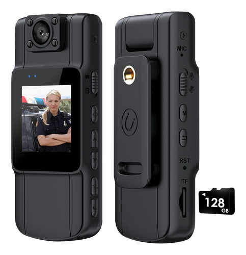 Cámara Corporal Wifi 128 Gb Grabación Audio Y Video 2k 180 Color