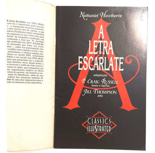 A Letra Escarlate. Classics Illustrated Nº 9. Abril - 1991. (Usado)