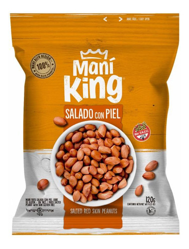 ! Mani Salado Con Piel Mani King 120g Kosher Sin Tacc Maní King - Frito - 120 g (Incluye: Con sal, Con piel)