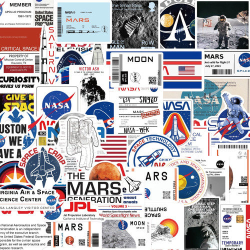 Stickers Nasa Nave Espacial Pegatinas Calcomanías De Pvc 50u