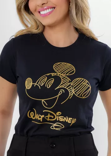 T-SHIRTS FEMININA ALGODÃO PRETO SILK MICKEY AND MINNIE - LOJA de T-SHIRTS