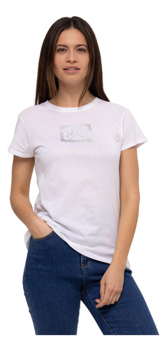 Polera M/c Cat Metallic Cat Logo Te Blanco Mujer