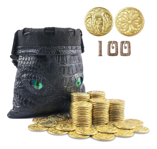 100 Monedas De Fantasía De Metal Con Bolsa De Cuero Falso De